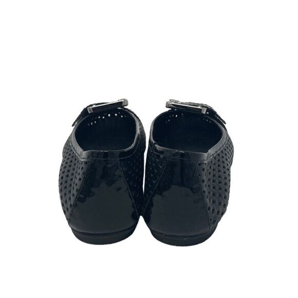 FS/NY 5.5 Black Waffle Ballet Flats Shoes Pointed Toes Silver Tone Buckle - Picture 5 of 8
